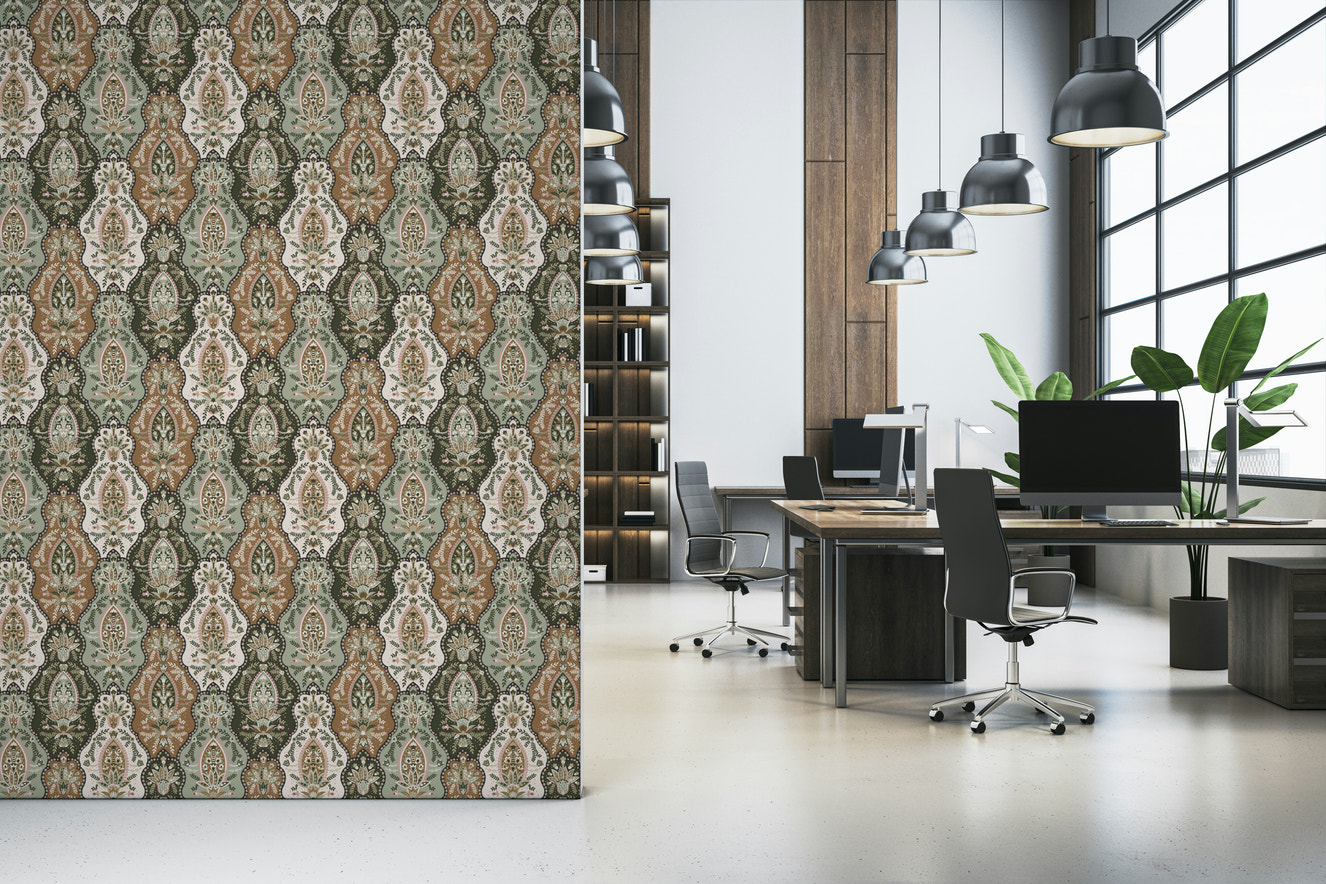 Earthy Florals Wallpaper, rich botanical paisley, intricate tapestry design.