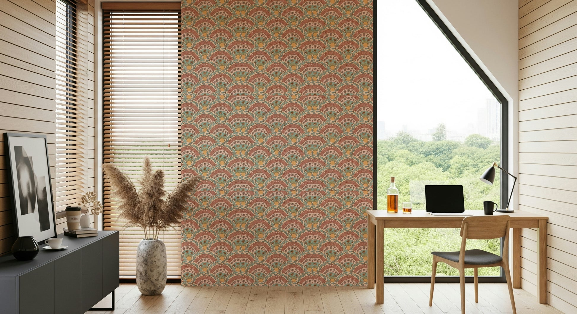 Garrulous Boho Sunburst Bloom Wallpaper for walls, Intricate Details.