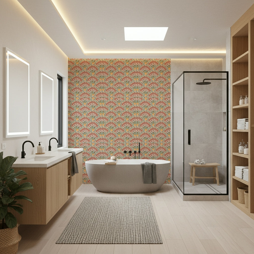 Ponderous Boho Sunburst Bloom Wall Mural, Rustic Arches.