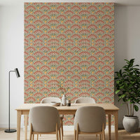 Curious Boho Sunburst Bloom Wallpaper, Diatonic palette, Hand-drawn Art.