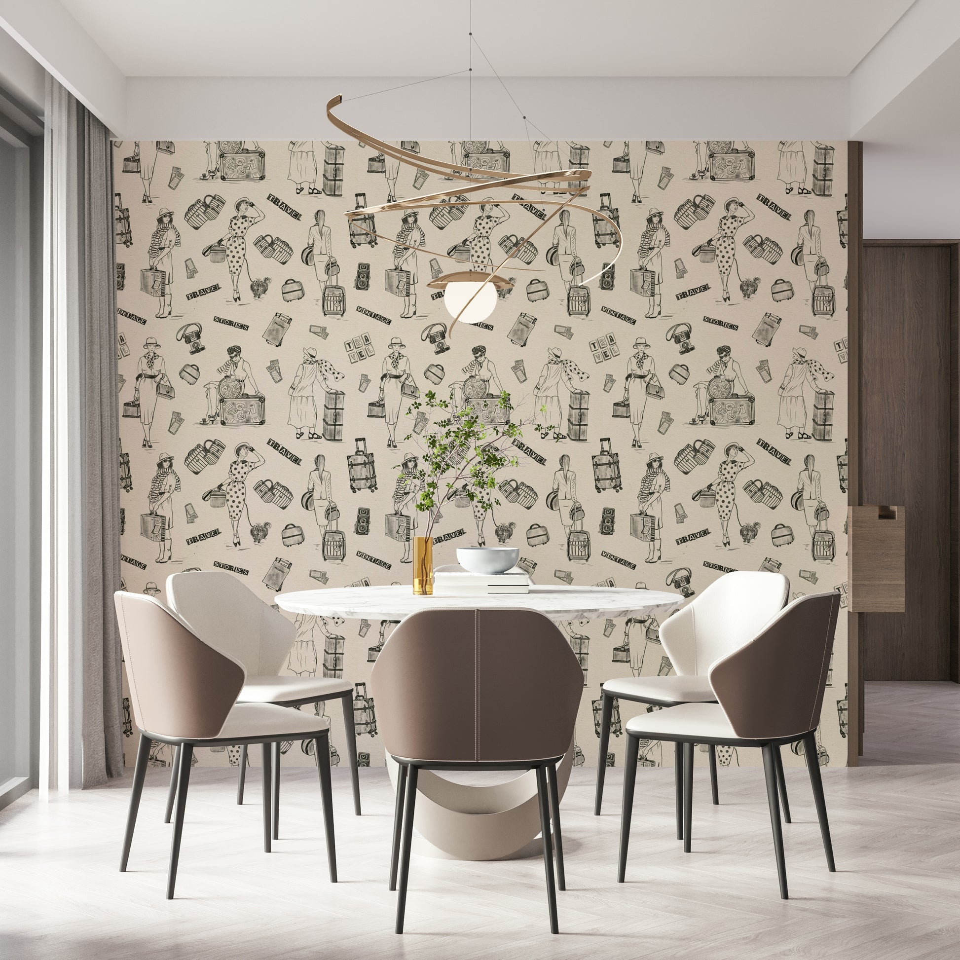 Sui Generis Global Chic Wallpaper, voyage scene, peel and stick.