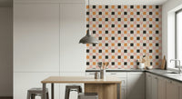 Perplexing Block Party Wallpaper in ashen pink and burnt orange.
