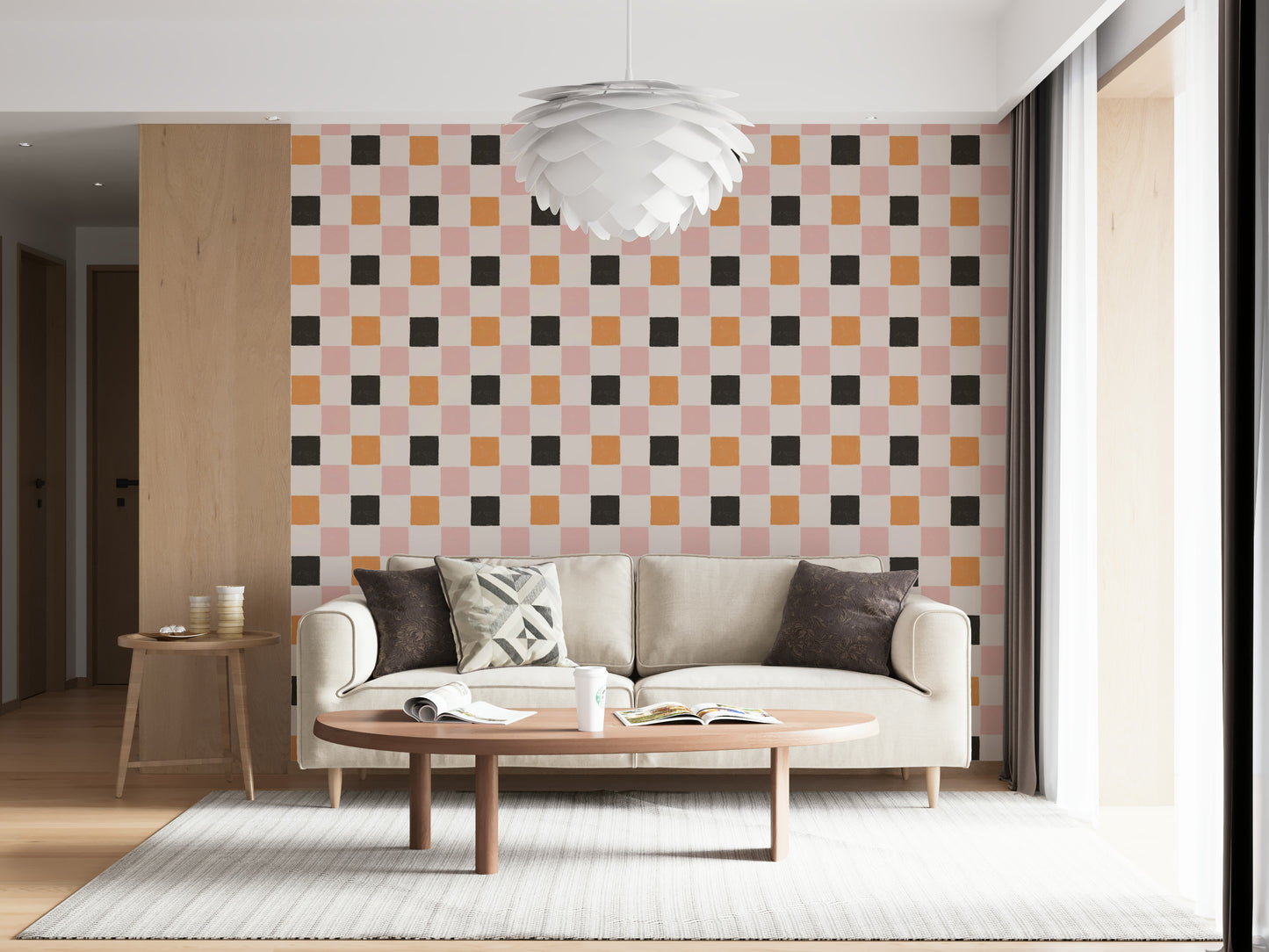 Ludicrous Block Party Wallpaper wall mural. Wabi-sabi block pattern.