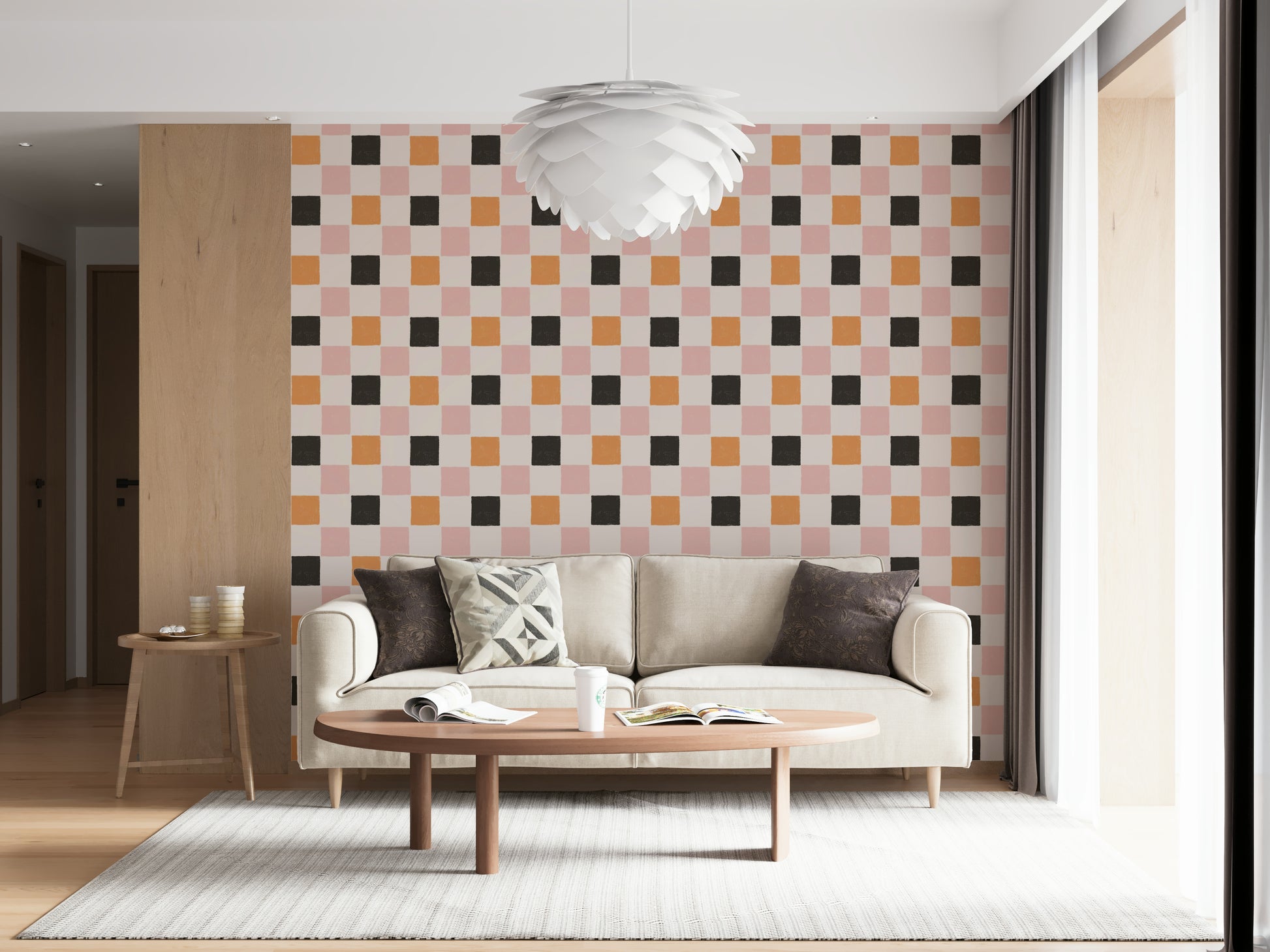 Ludicrous Block Party Wallpaper wall mural. Wabi-sabi block pattern.