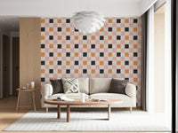 Ludicrous Block Party Wallpaper wall mural. Wabi-sabi block pattern.