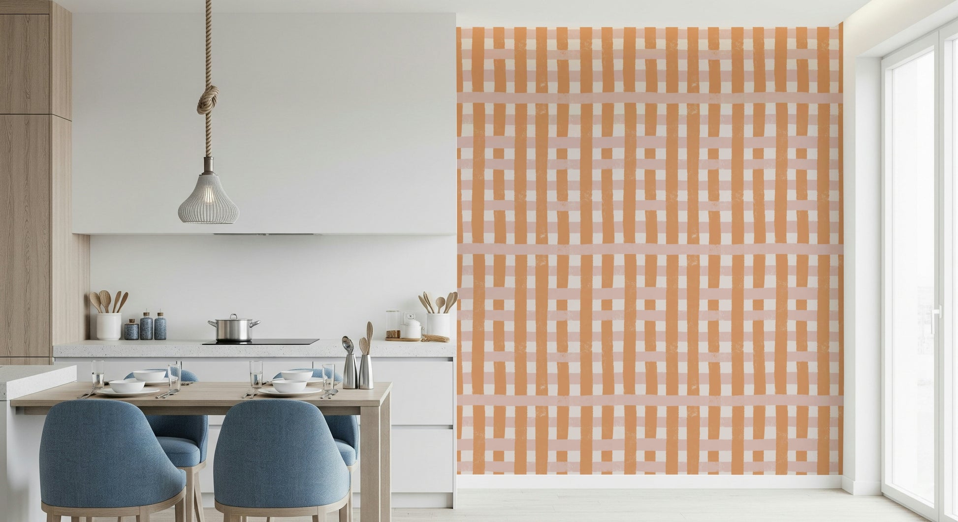 Terra Stripes Wallpaper Interlacing sienna tessellation pattern.