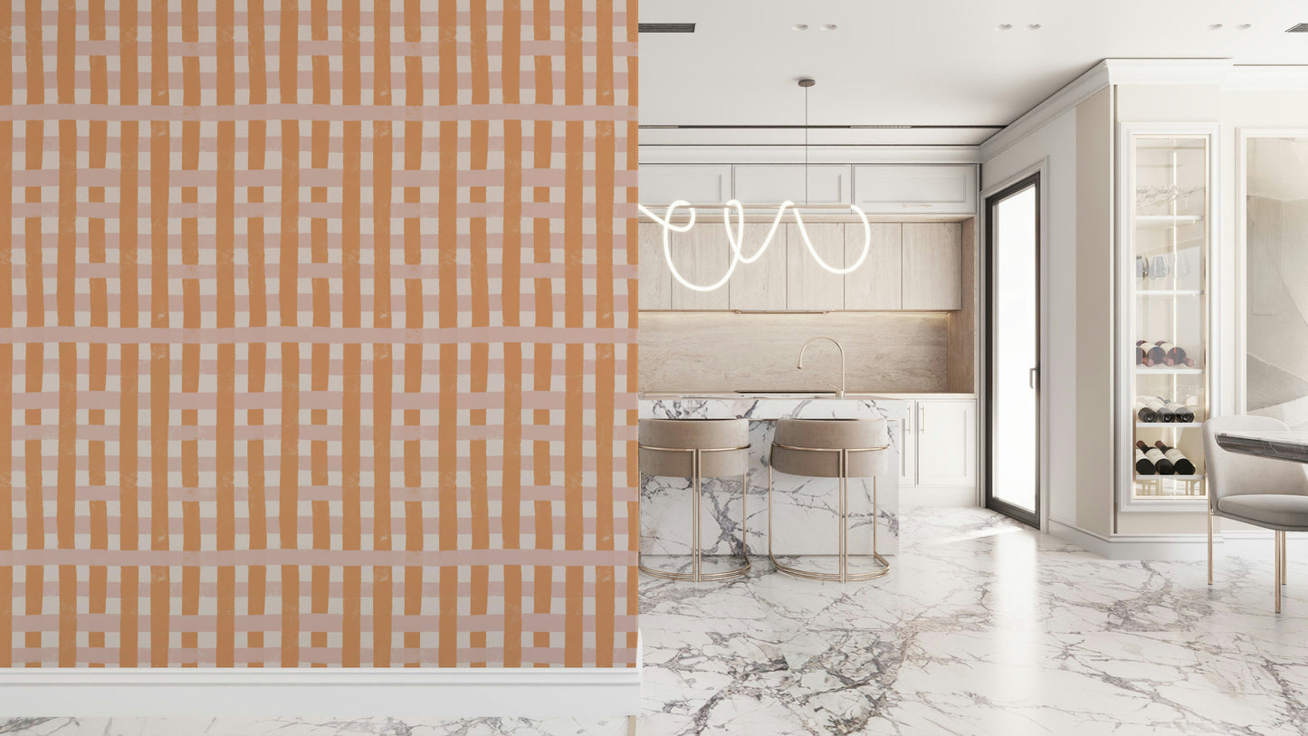 Woven Terra Stripes Wallpaper ocher wall mural texture.