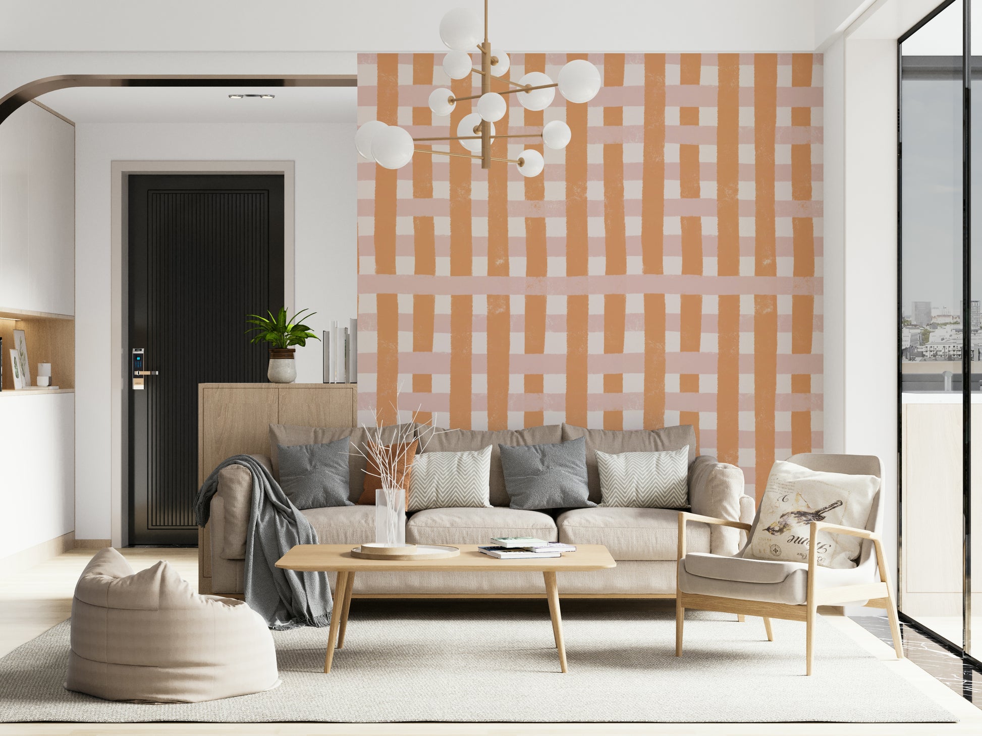 Burnt sienna Terra Stripes Wallpaper gingham wallpaper skookum.