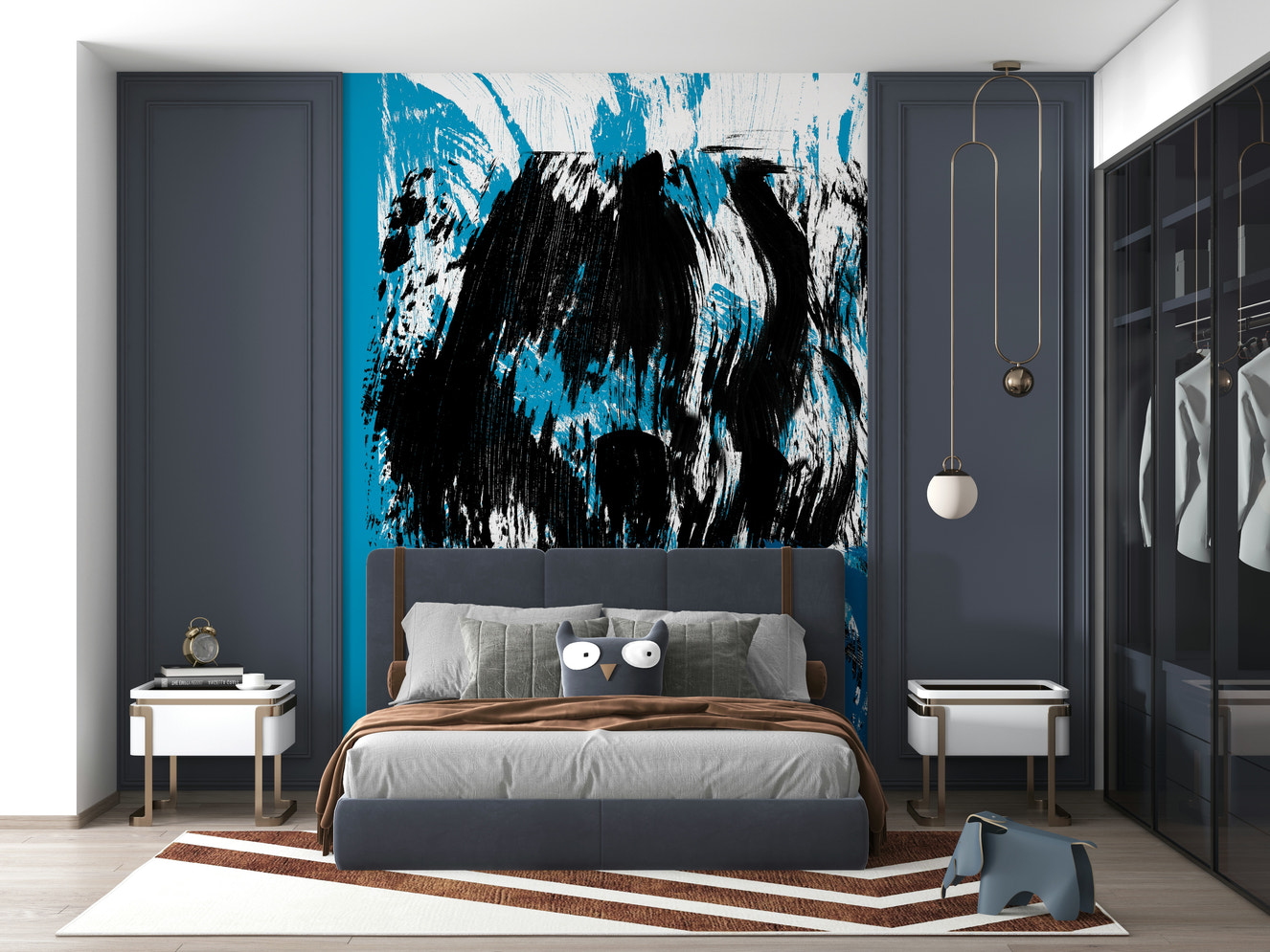 High Tide Wall Mural: Foamy blue, black slather, roiling water abstract.