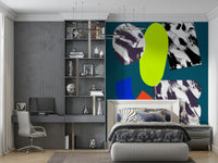 Bizarre oblong art, dashing indigo lines, All i feel product wallpaper.