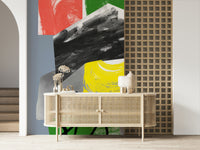 Peel and stick wallpaper, Redbluegreenyellow, spontaneous paint swipes.