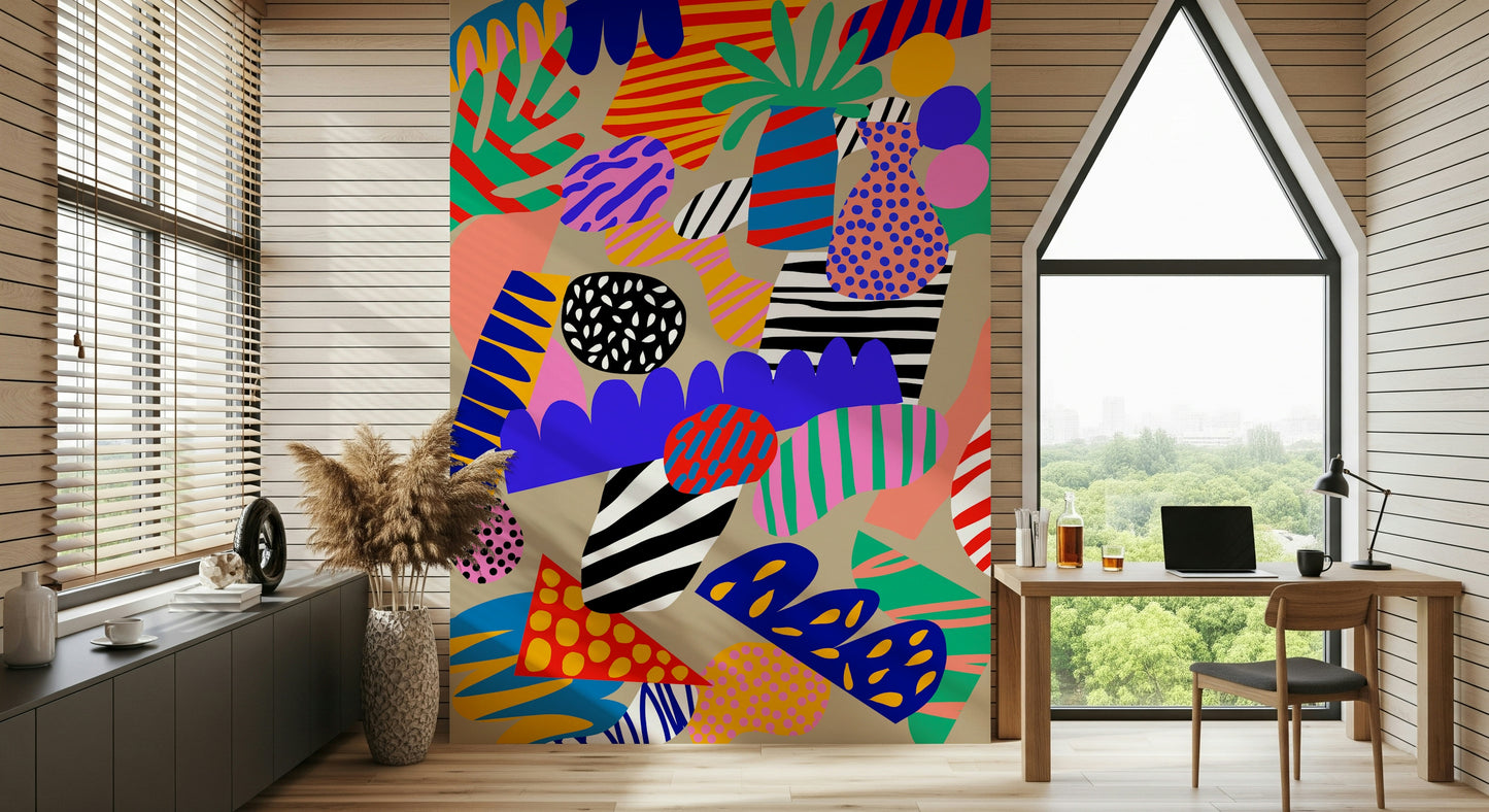 Absurdly colorful wallpaper, Jungle Jive theme, fanciful art.