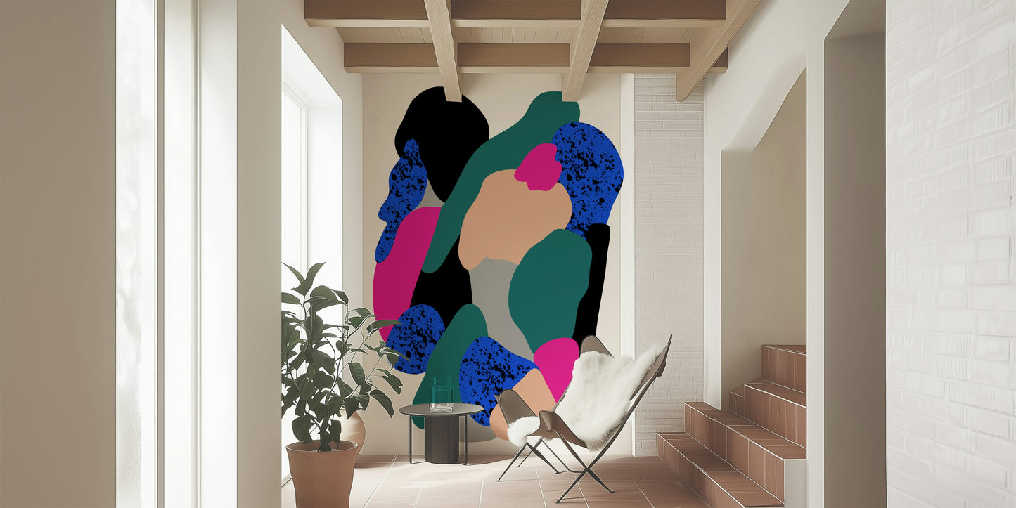 Wiggly Marathon Wall Mural with electric blue splatter.