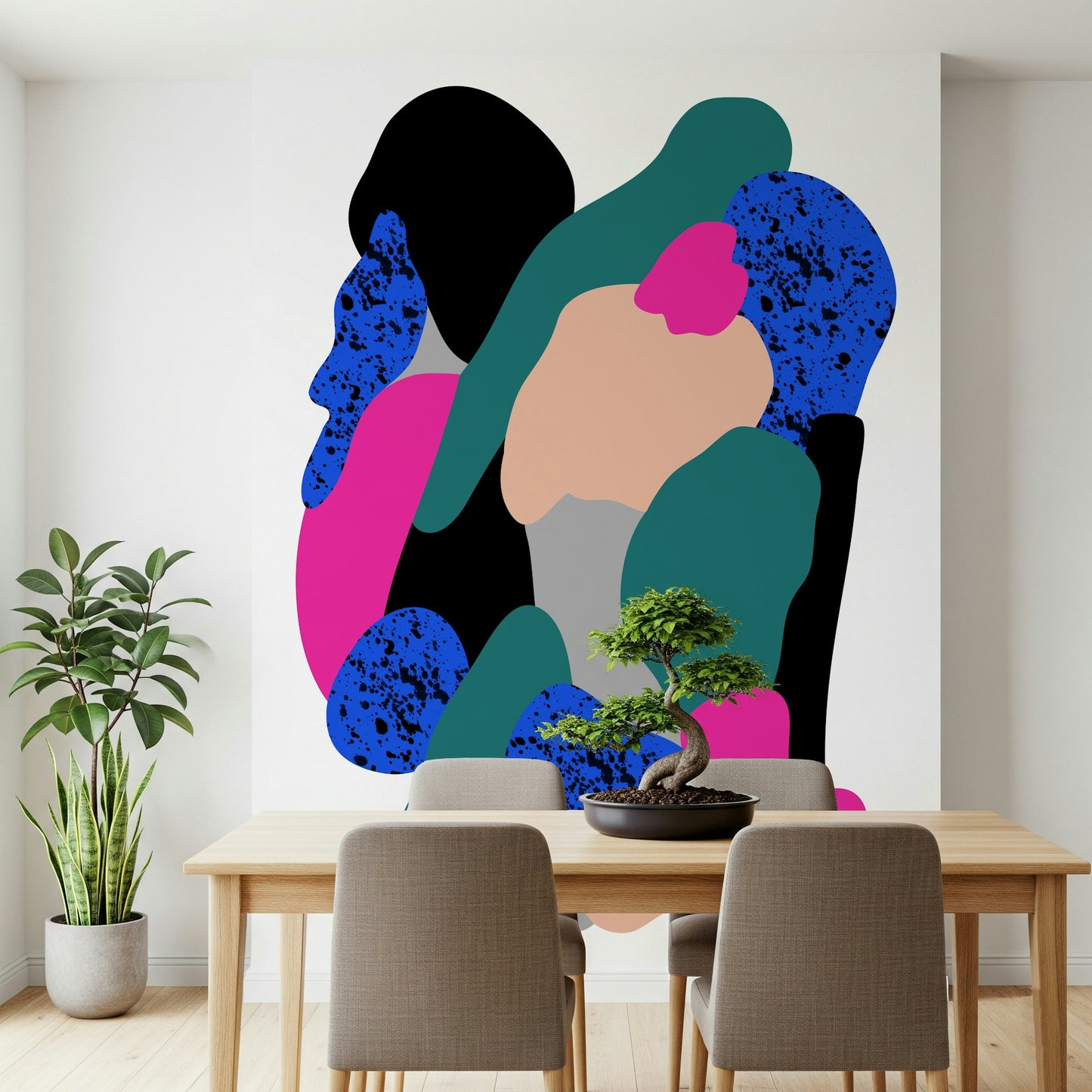 Vibrant Marathon Wall Mural in slimy black and peach.