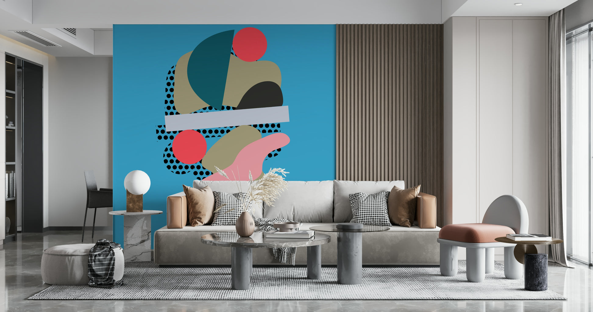 Whimsical Balanced Forms wall mural, Mellifluous colors, Biomorphic art.