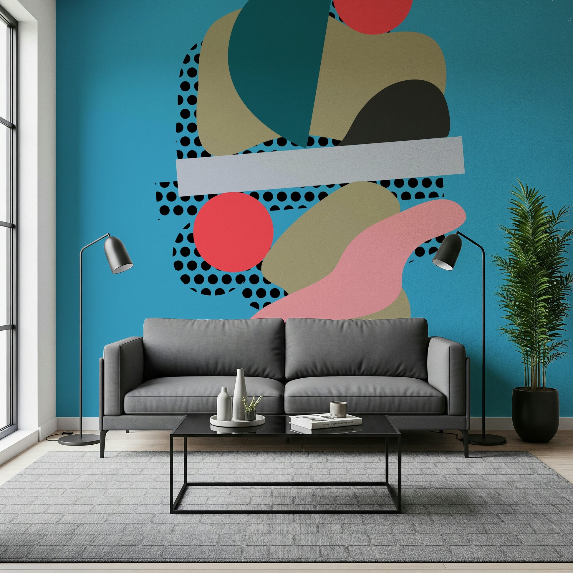 Curious Balanced Forms Wall Mural, Diatonic colors, Modish Design.