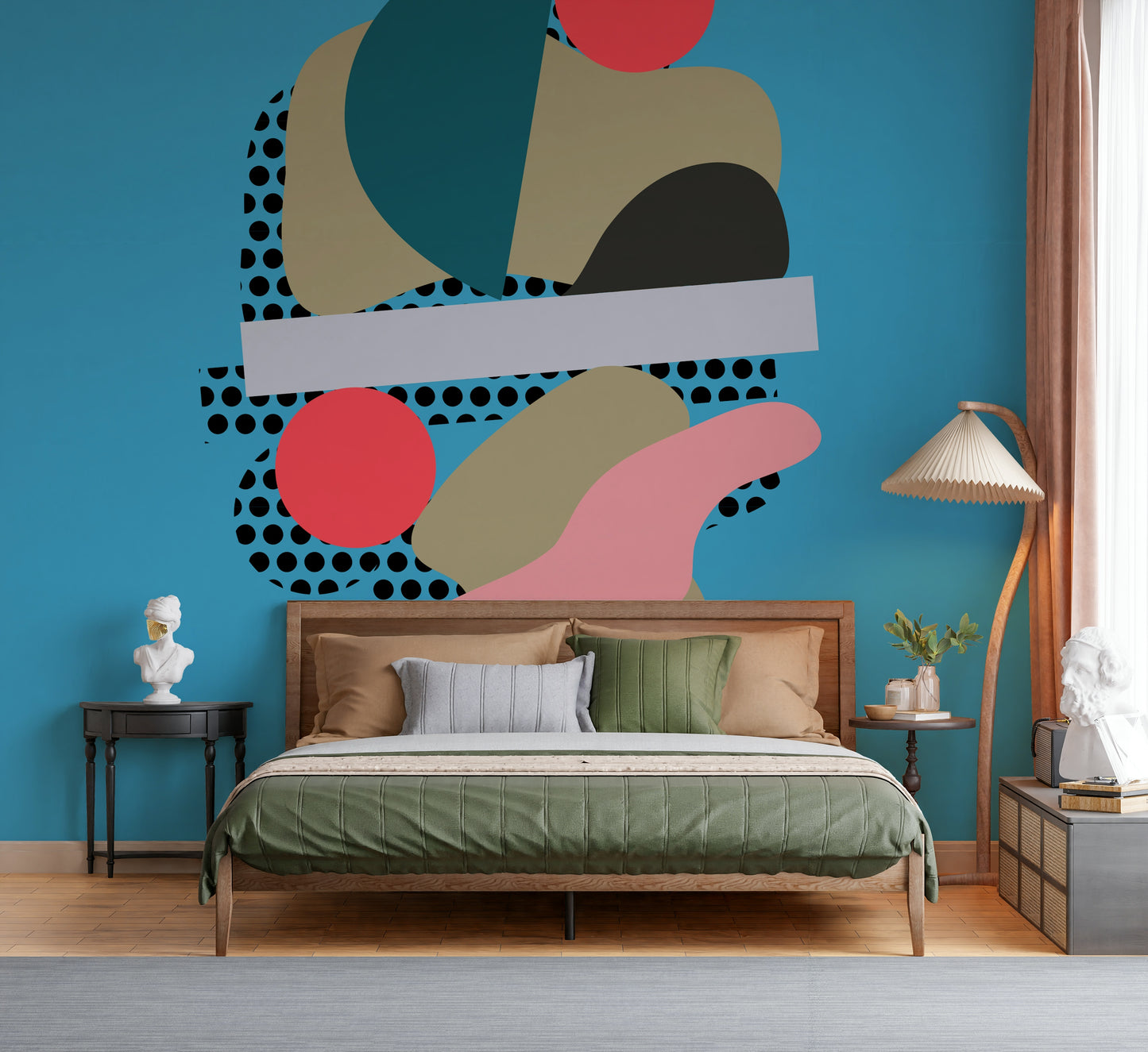 Surreal Balanced Forms wall mural, Ephemeral shapes, Vivid palette.