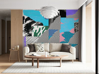 Rambunctious Melting Strips Wall Mural pattern, striking black and white.