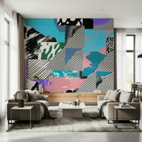 Wacky, abstract Melting Strips Wall Mural collage, quite bizarre.