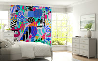Eclectic funky blobs Party forms wall mural playful atmosphere.