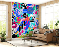 Lively confetti inspired Party forms wallpaper enthusiastic surface design.