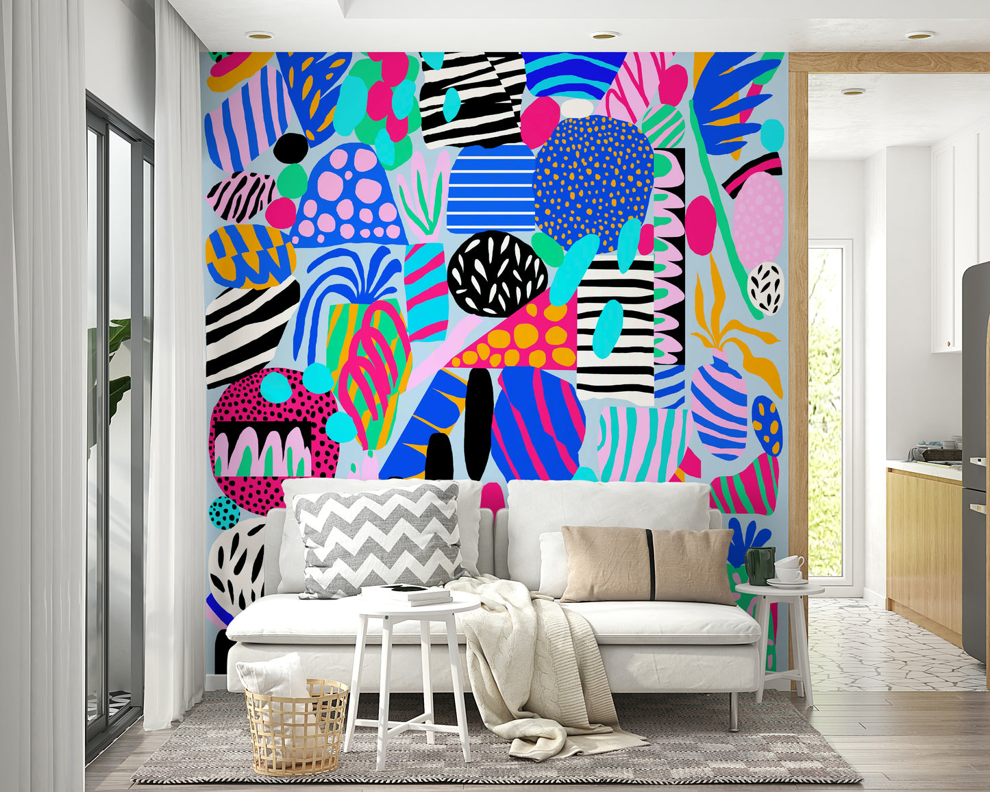 Joyful multicolor illustration Party forms wall mural abstract foliage.