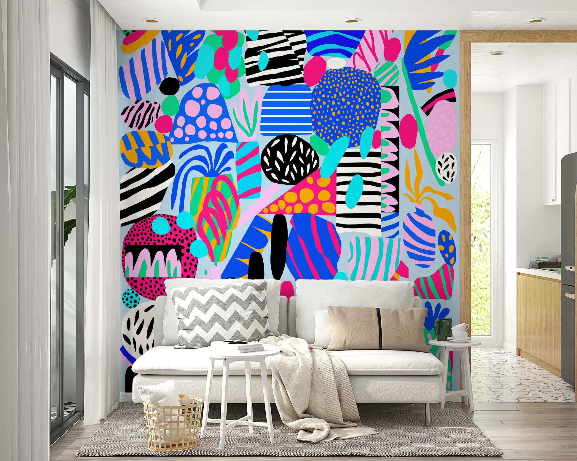 Joyful multicolor illustration Party forms wall mural abstract foliage.