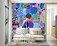 Joyful multicolor illustration Party forms wall mural abstract foliage.