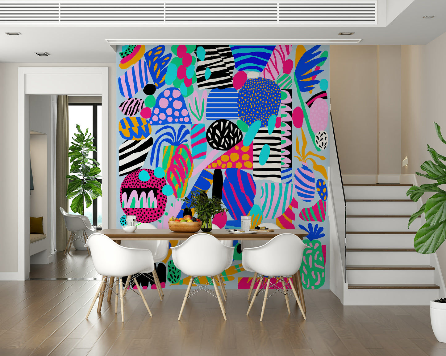 Quirky random assortment Party forms wall mural engaging pattern.