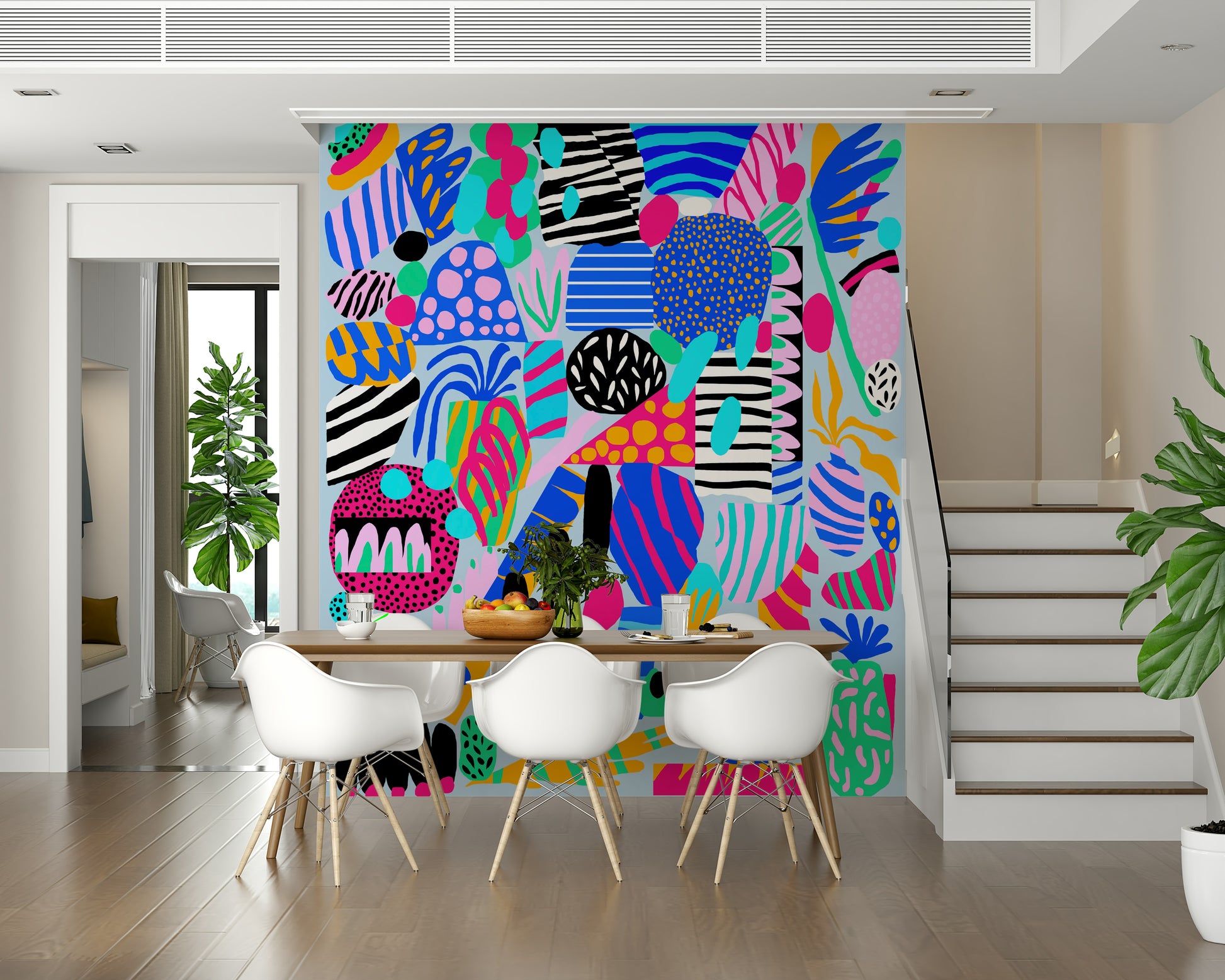 Quirky random assortment Party forms wall mural engaging pattern.