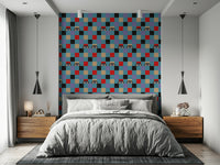 Cool Peekaboo Retro Eyes Checkerboard Black Baby Blue wall mural statement.