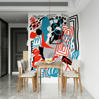 Dynamic Drawing Flow wallpaper mural featuring bold red and blue strokes.