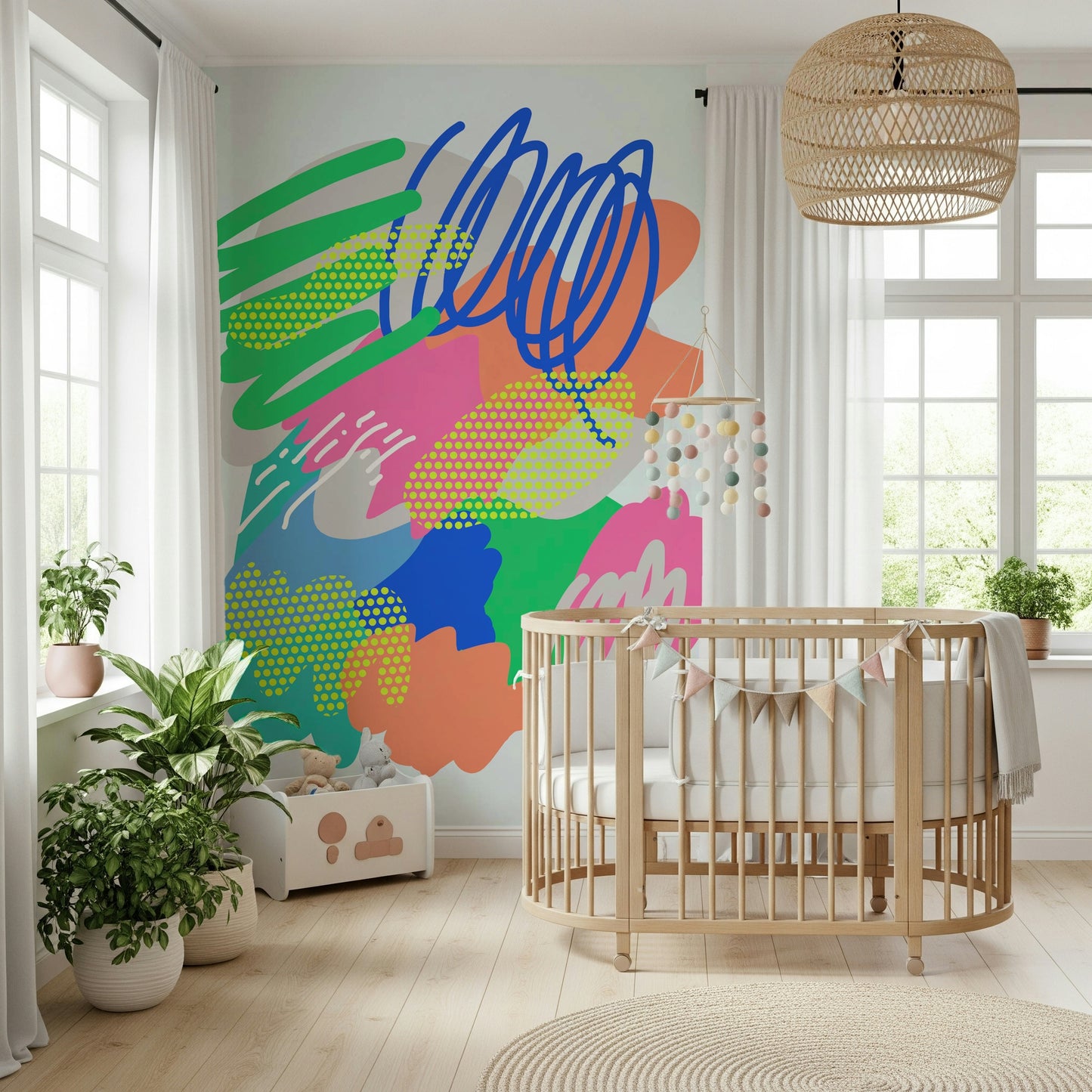 Trendy Wonders wallpaper composed of erratic lines and soft shape clusters.