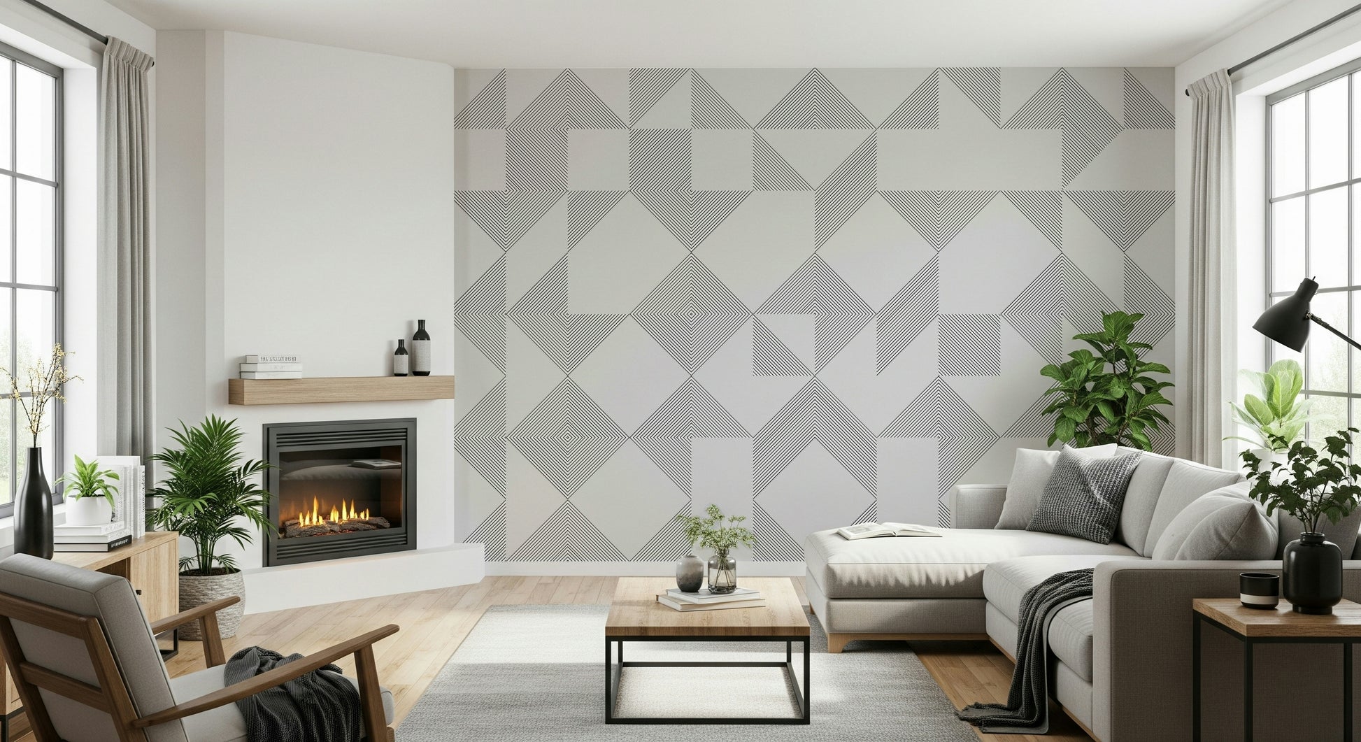 Minimalist Line Blocks wallpaper for walls showcasing a digital grid layout.