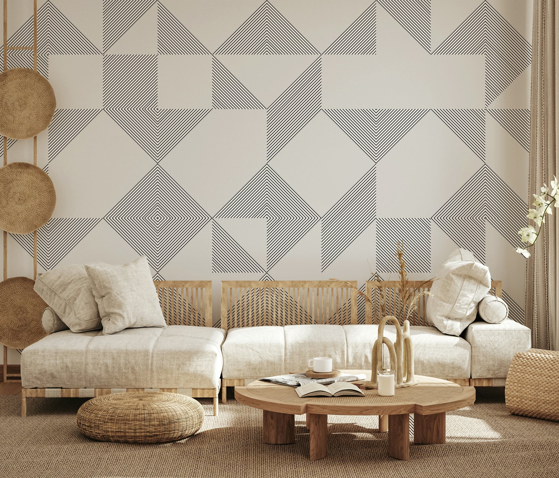 Minimalist Line Blocks architectural pattern mural with neatly placed blocks.