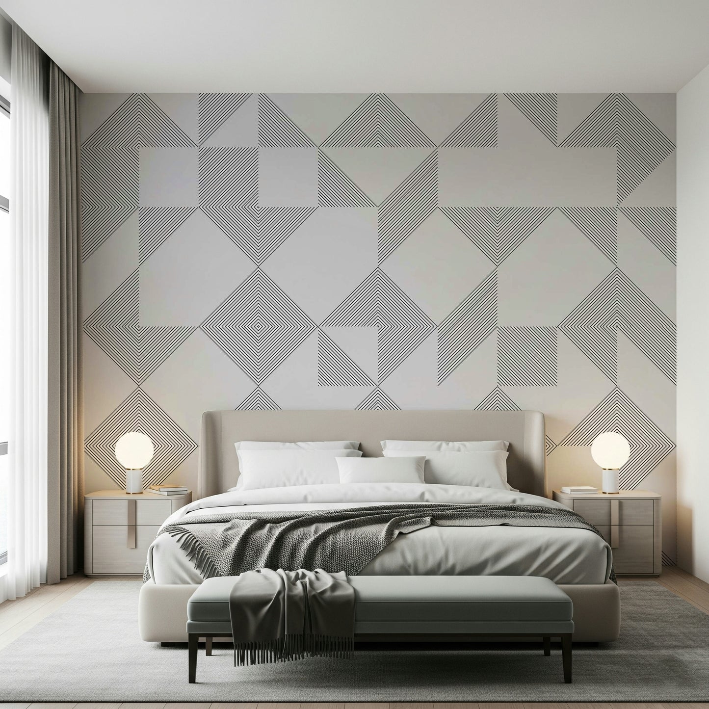 Minimalist Line Blocks wall treatment offering a sophisticated and tidy design.