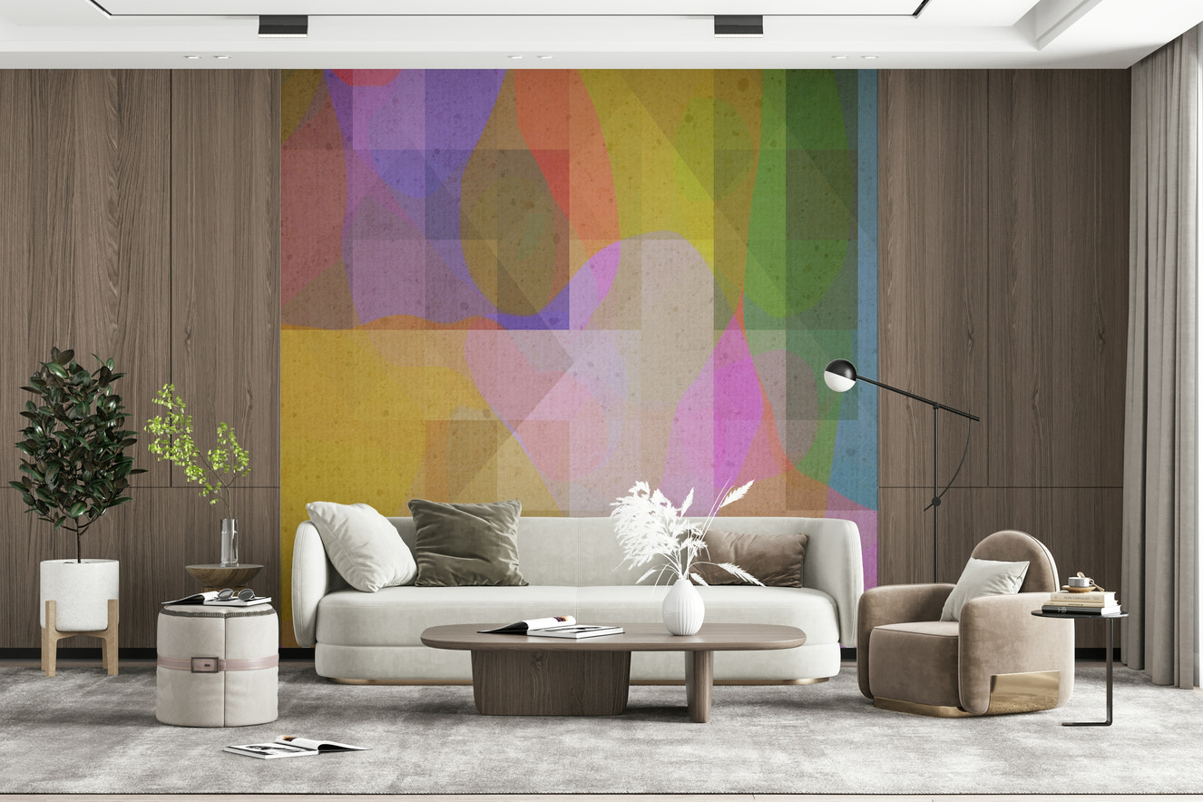 Layered pastel shapes for a modern geometric wallpaper.