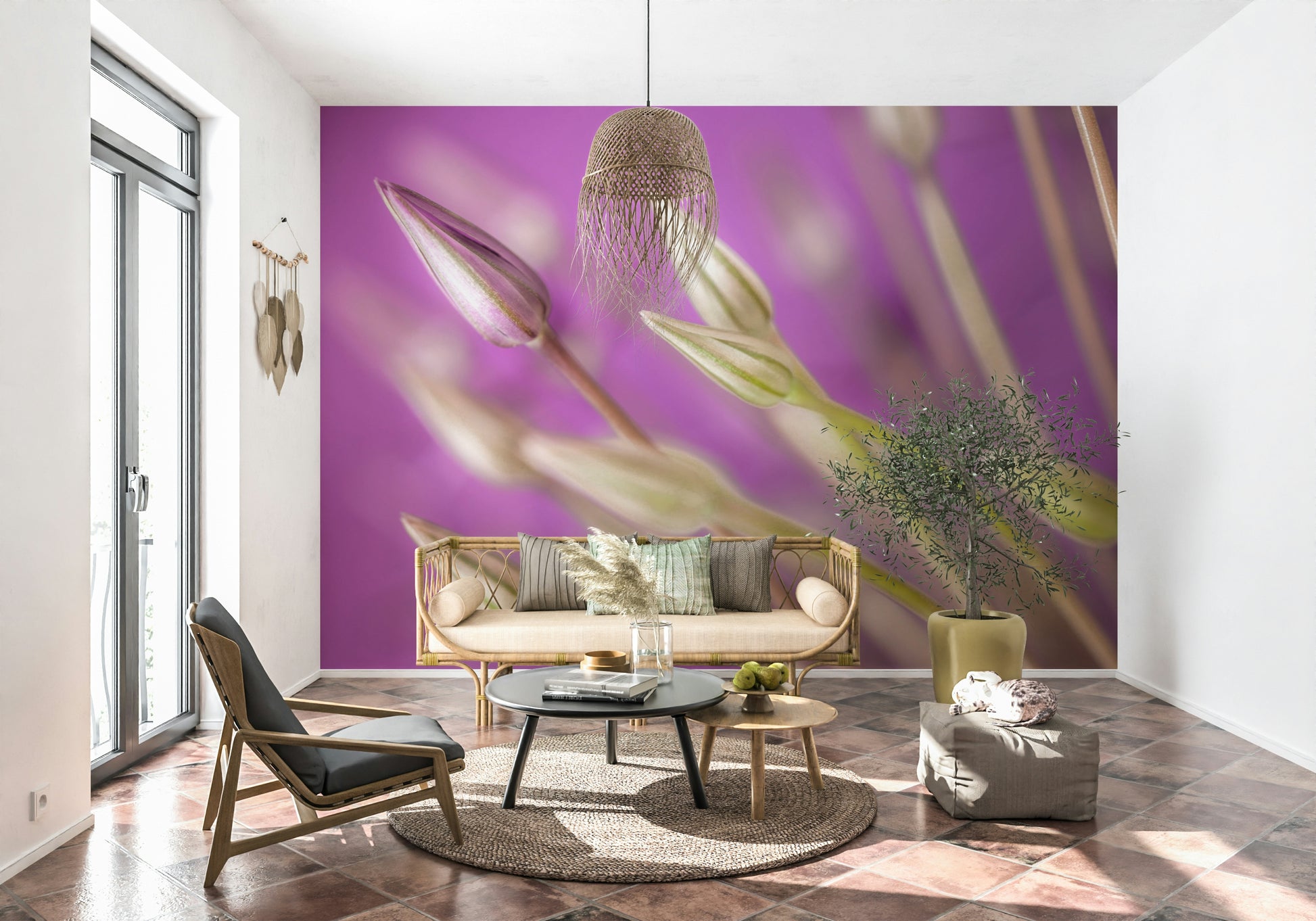 Graceful spring flower buds, Purple Alliums wallcoverings vivid.