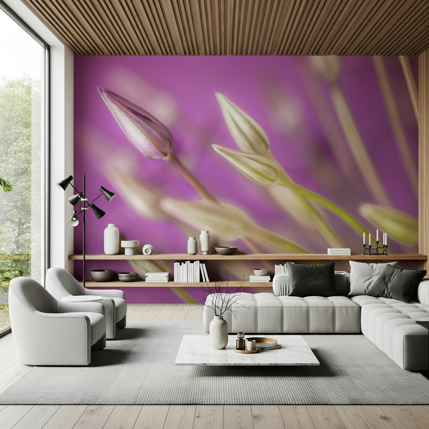 Ethereal light on Alliums, designer wallpaper unique aesthetic.