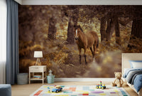 Wild Horse wilderness vista, textured  mural, stately animal.