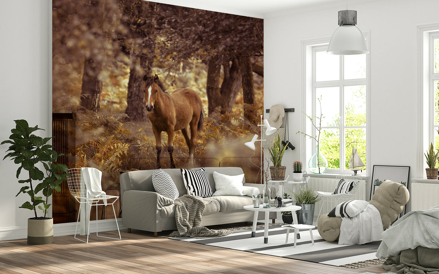 Majestic Wild Horse wall decor print with soft focus, dreamy woodland atmosphere.