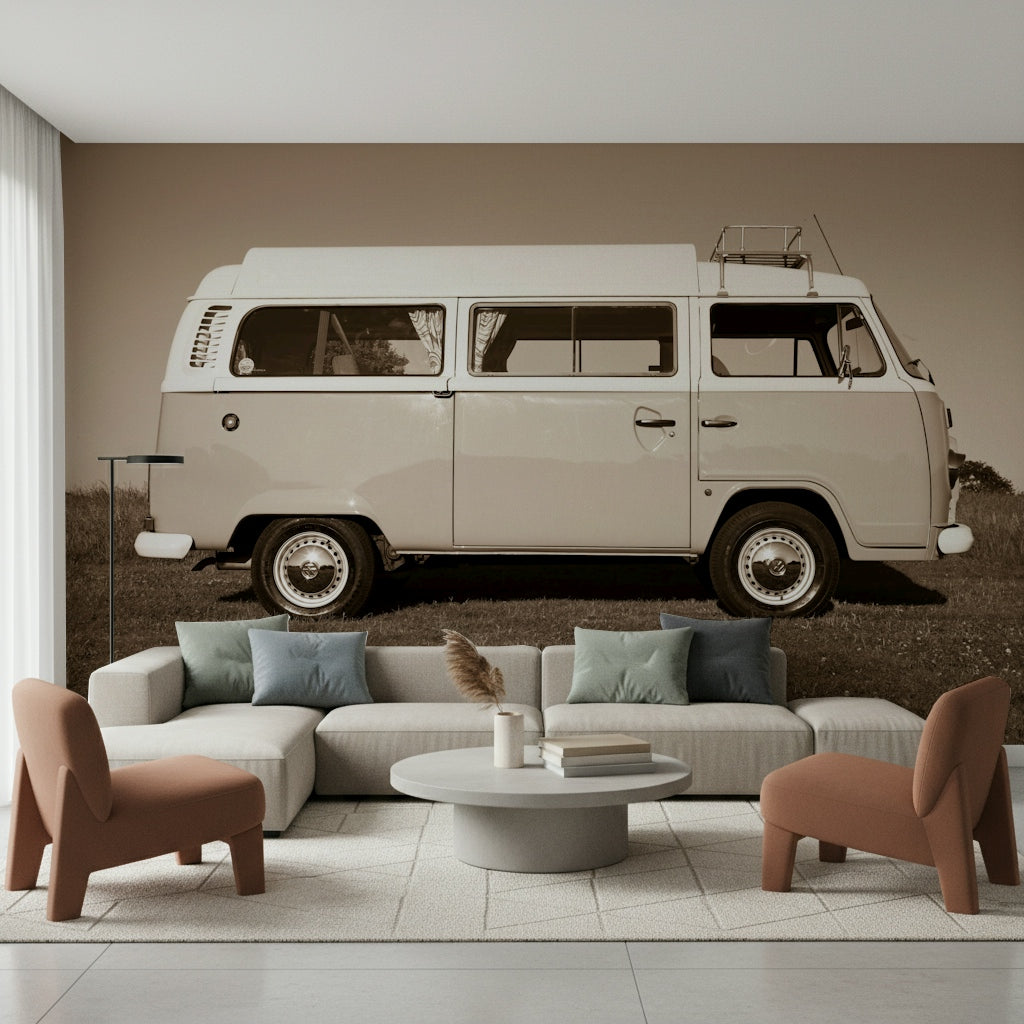 Vintage utility van, the appealing Vintage Camper Van graphic mural.