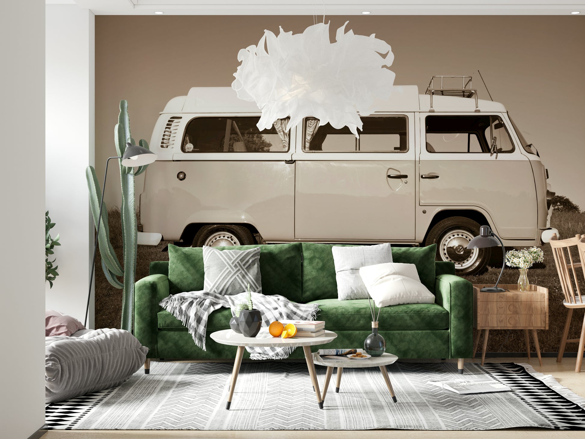 Iconic Vintage Camper Van lifestyle, freedom on four wheels wallpaper for wall.