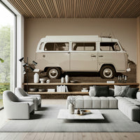 Automobile enthusiast wallpaper, cool Vintage Camper Van aesthetic mural.
