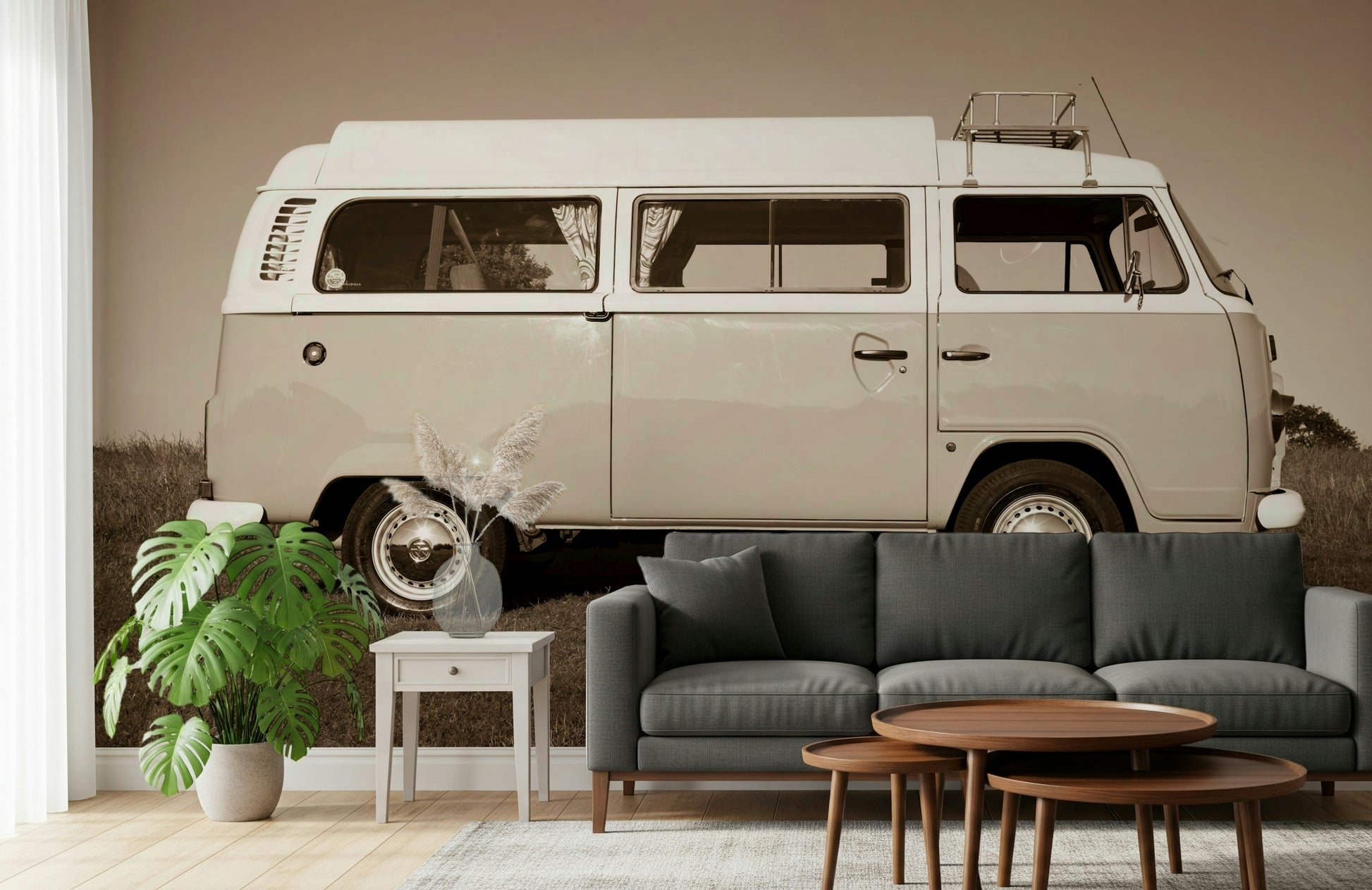 Retro style transport, the Vintage Camper Van cultural icon wallpaper.