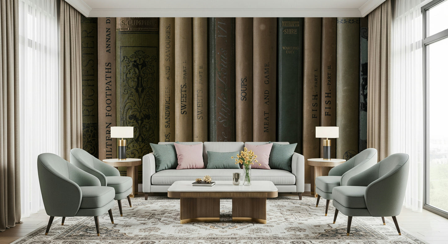 Decorative spine patterns on the Aged Editions Wall Mural print.