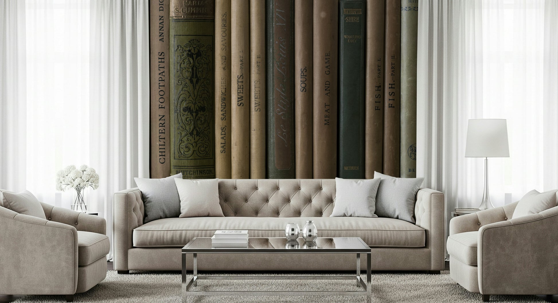 Literary feature wall using Aged Editions peel and stick wallpaper.