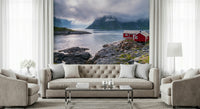 Calm water and rocky base of Norwegian Fjord wallpaper for walls.