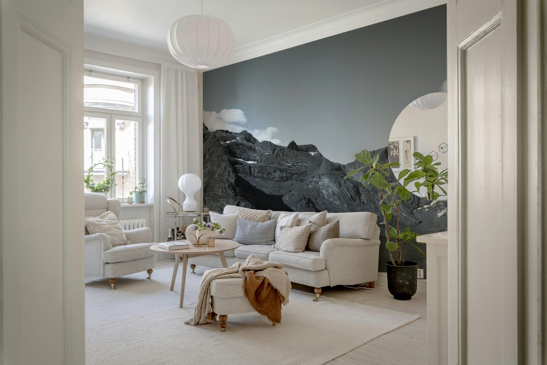 Nordic style landscape in Fjord Home Wall Mural for living rooms.