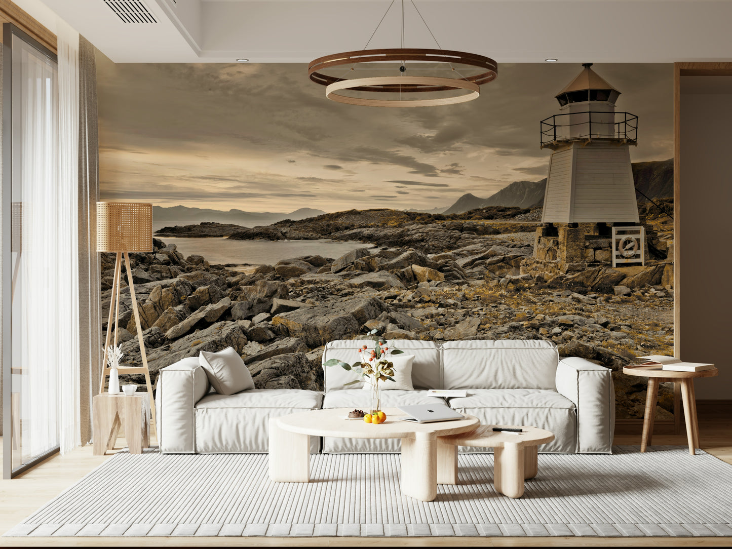 Calm sea water inlet on Guardian of the Coast peel and stick wallpaper.